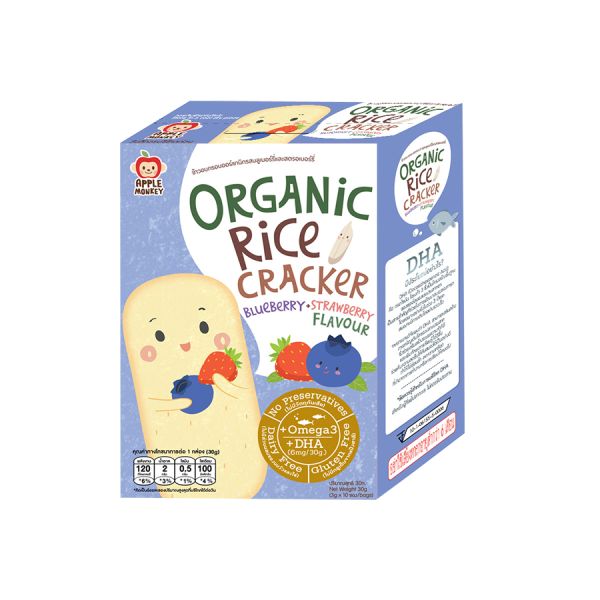 Apple Monkey Organic Rice Cracker - Blueberry Strawberry 8M+ (Expiry 09-11-2025)