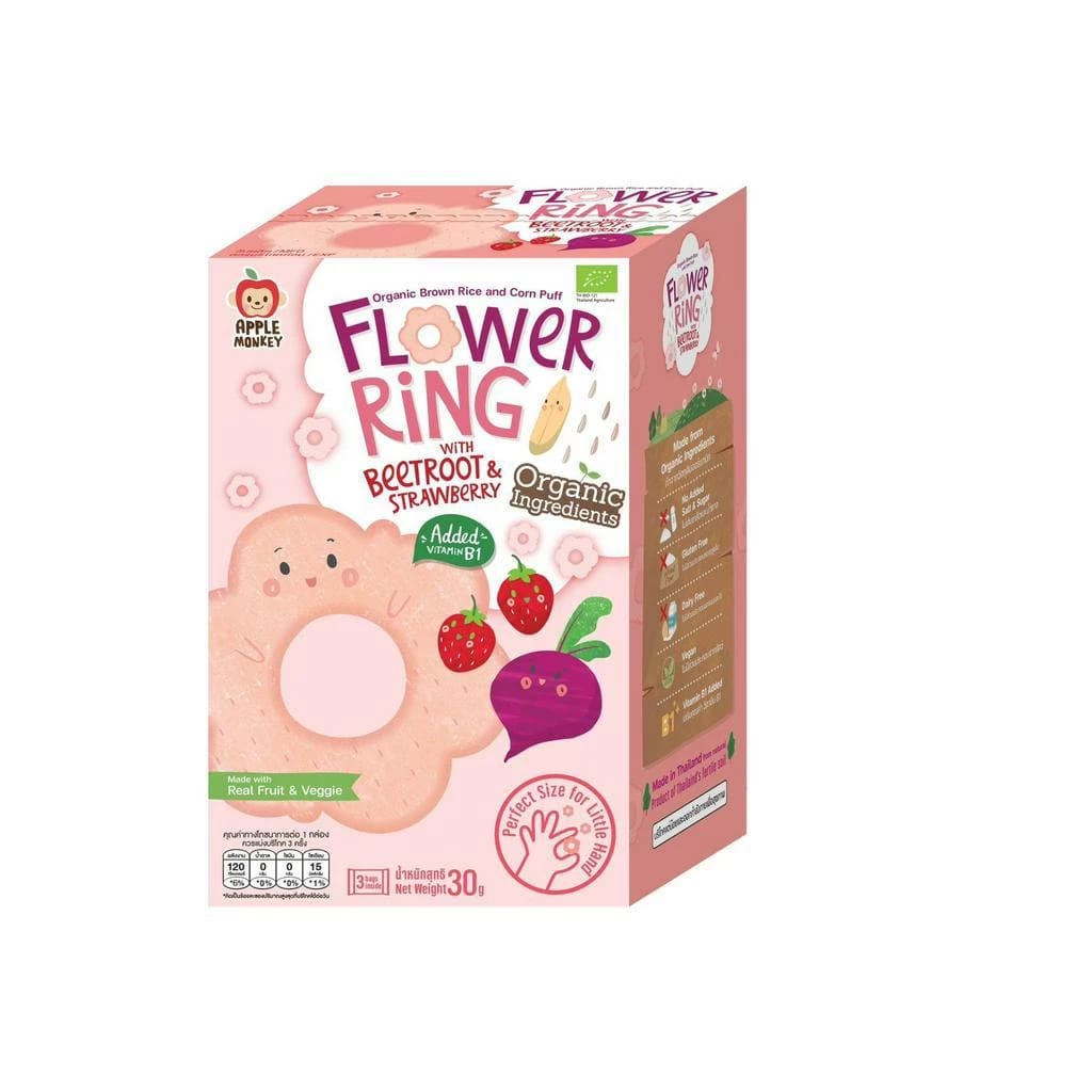 Apple Monkey Organic Flower Ring With Beetroot & Strawberry - 12M+ (Expiry 10-08-2025)