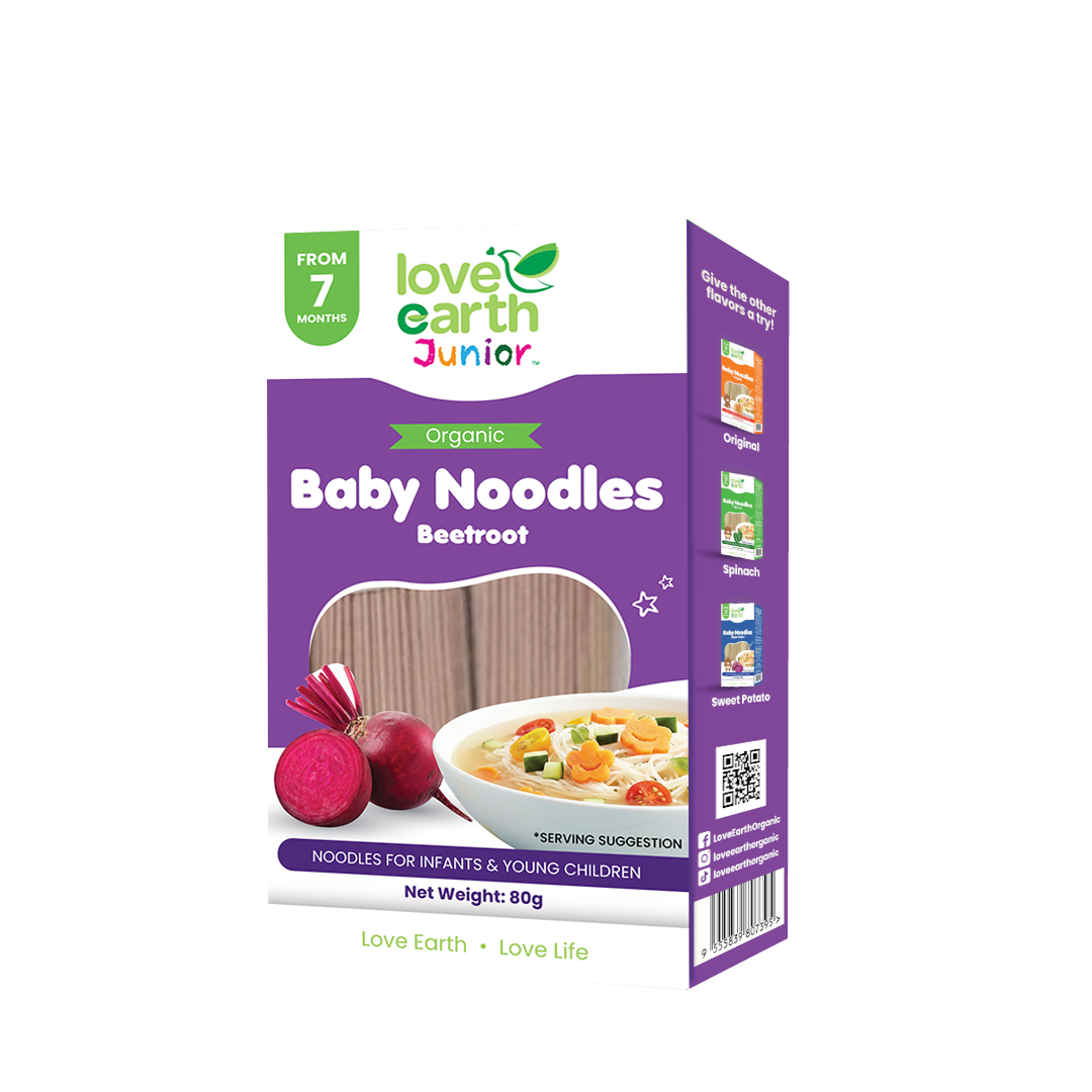 Love Earth Junior Organic Baby Noodles - Beetroot 7M+ (Expiry 16-12-2027)