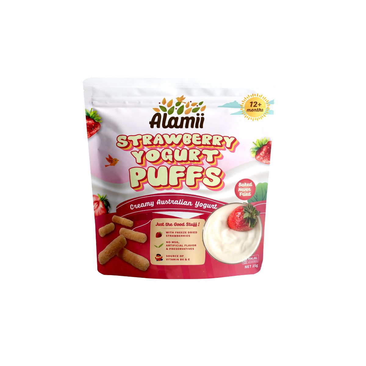 Alamii Strawberry Yogurt Puffs - Creamy Australian Yogurt 12M+ (Expiry 10-02-2026)