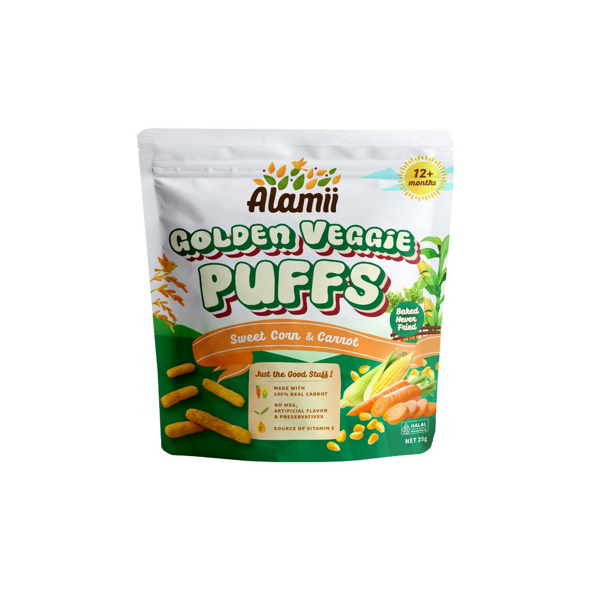 Alamii Golden Veggie Puffs -Sweet Corn & Carrot 12M+