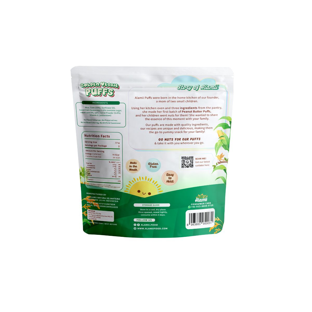 Alamii Golden Veggie Puffs -Sweet Corn & Carrot 12M+