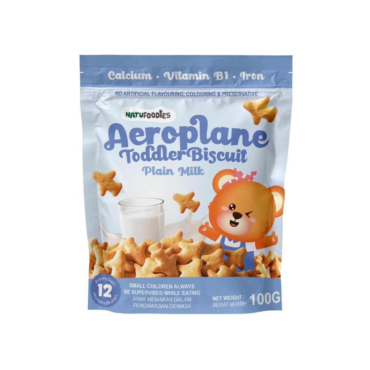 Natufoodies Aeroplane Toddler Biscuit - Plain Milk 12M+ (Expiry 07-12-2025)