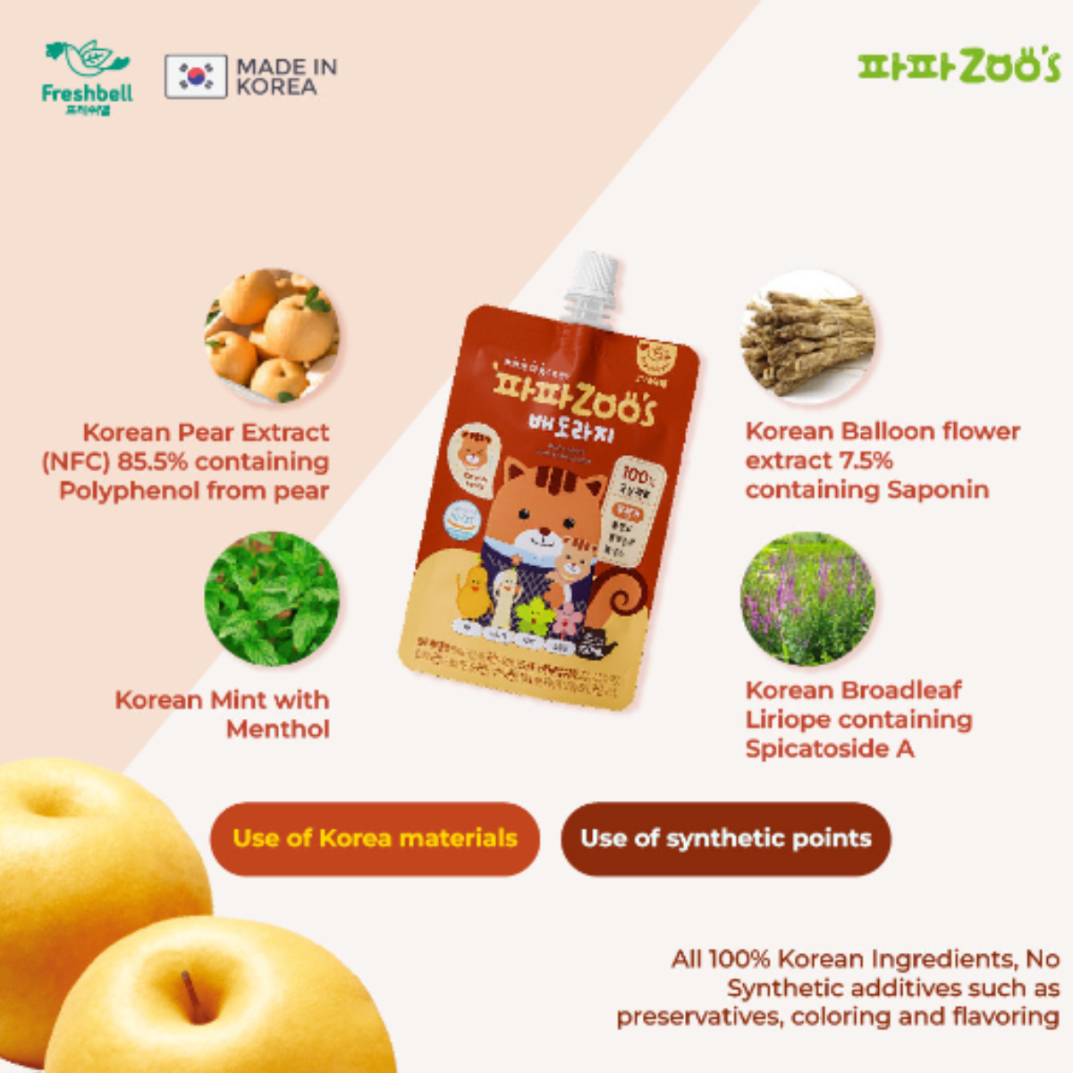 Freshbell Papazoo's Pear & Platycodon Juice 10 x 100ml (For Cough) 9M+ (Expiry 10-12-2026)