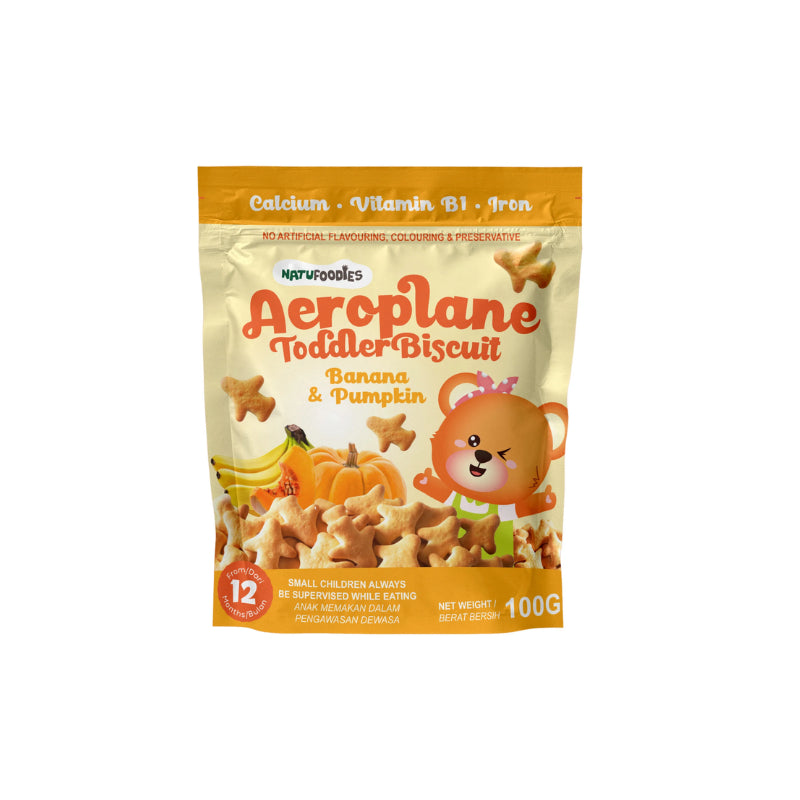 Natufoodies Aeroplane Toddler Biscuit - Banana & Pumpkin 12M+