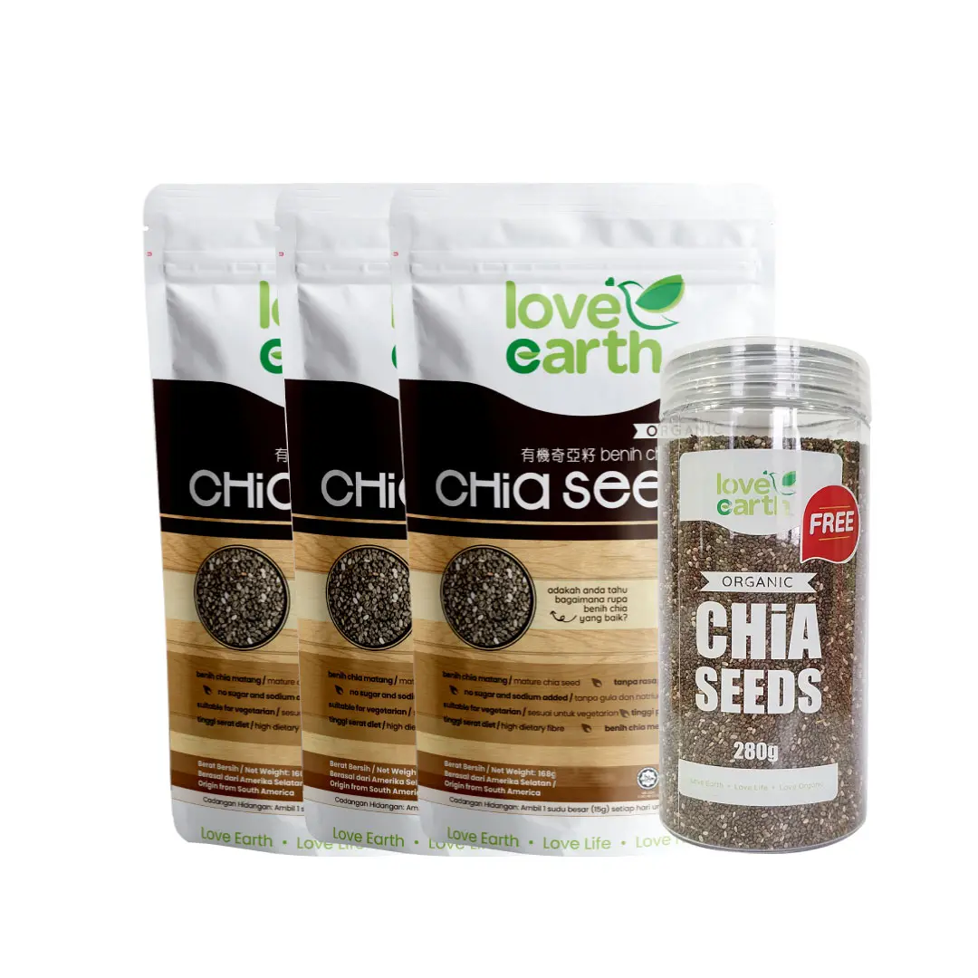 Love Earth Organic Chia Seeds 168g x 3 (FOC 280g Bottle) Promo Pack (Expiry 05-02-2027)