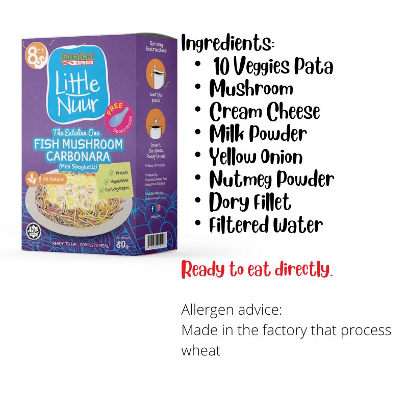 Eatalian Express Ready Meal - Fish Mushroom Carbonara with 10 Veggies Pasta 8M+ (Expiry 18-10-2026)
