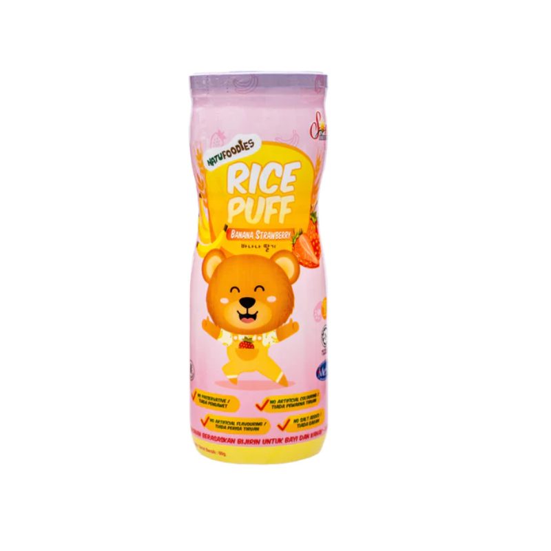 Natufoodies Rice Puffs - Banana Strawberry 8M+ (Expiry 07-12-2025)