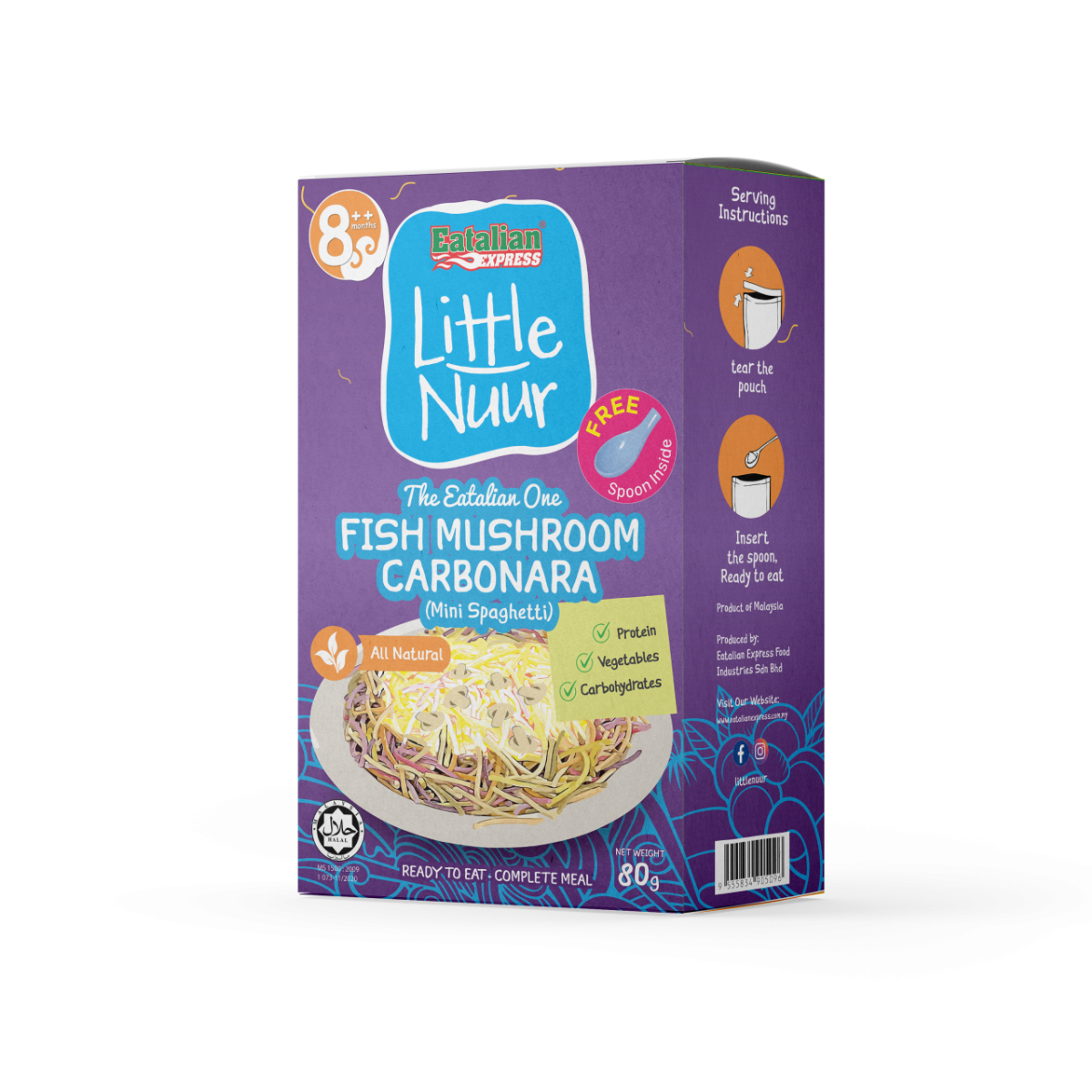 Eatalian Express Ready Meal - Fish Mushroom Carbonara with 10 Veggies Pasta 8M+ (Expiry 18-10-2026)