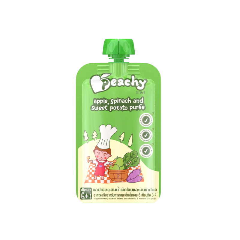 Peachy Apple, Spinach And Sweet Potato Puree Pouch 6M+