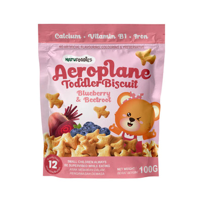 Natufoodies Aeroplane Toddler Biscuit - Blueberry Beetroot 12M+ (Expiry 28-12-2024)*