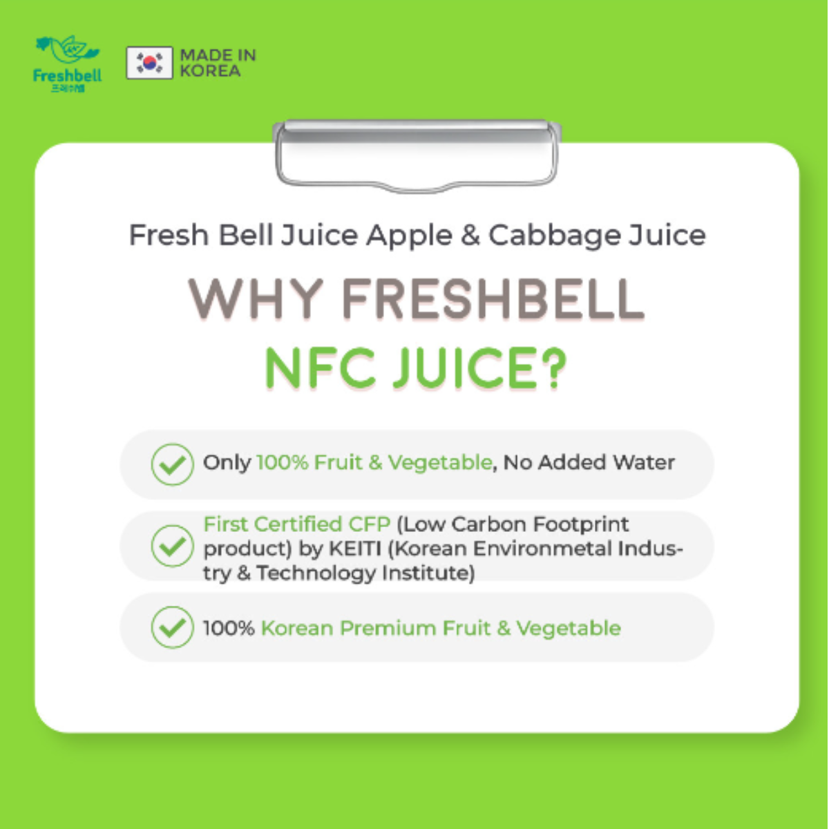 Freshbell NFC Apple Cabbage Juice 9M+ (Expiry 23-11-2024)