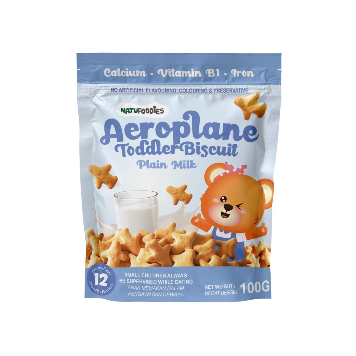 Natufoodies Aeroplane Toddler Biscuit - Plain Milk 12M+