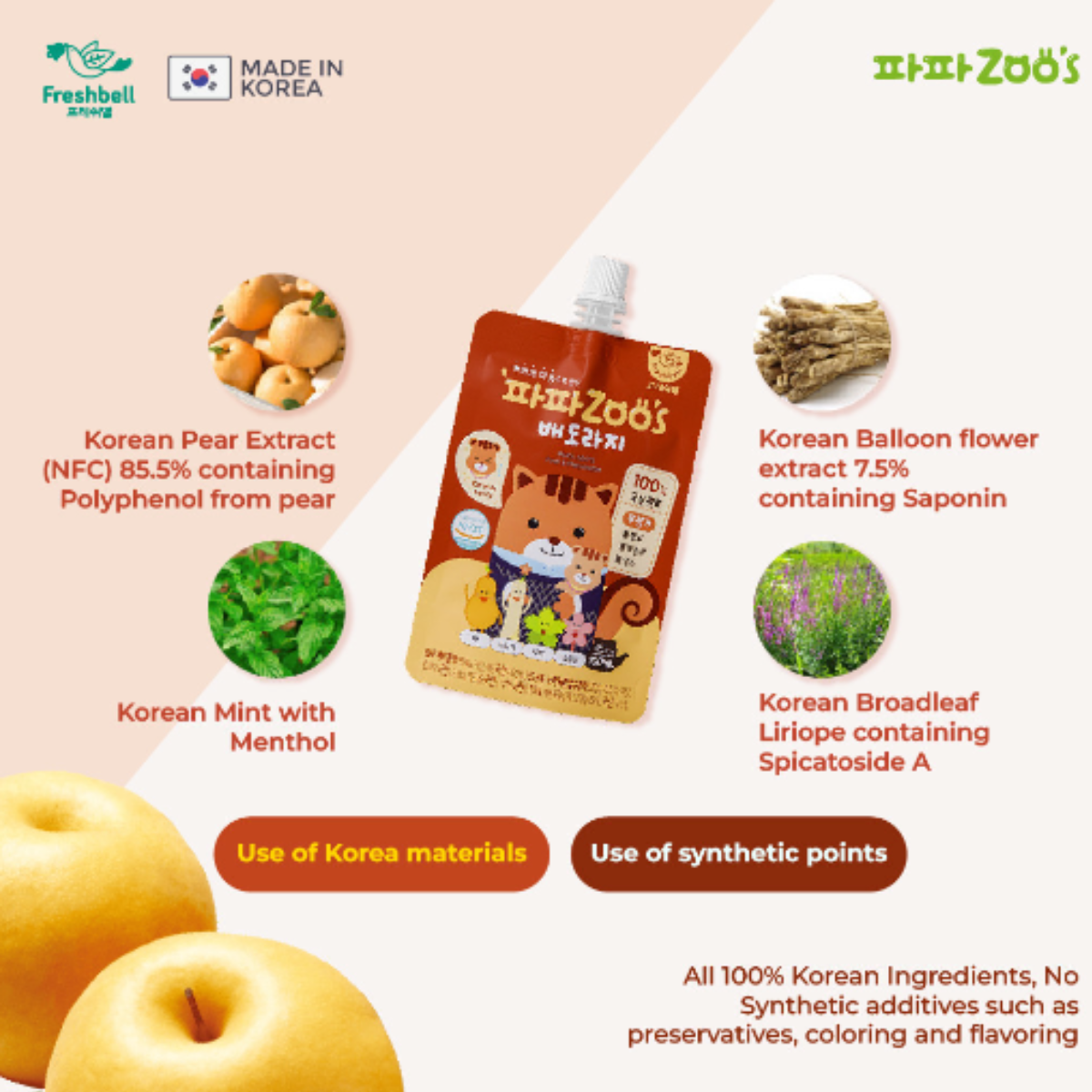 Freshbell Papazoo's Pear & Platycodon Juice (For Cough) 9M+ (Expiry 31-05-2025)