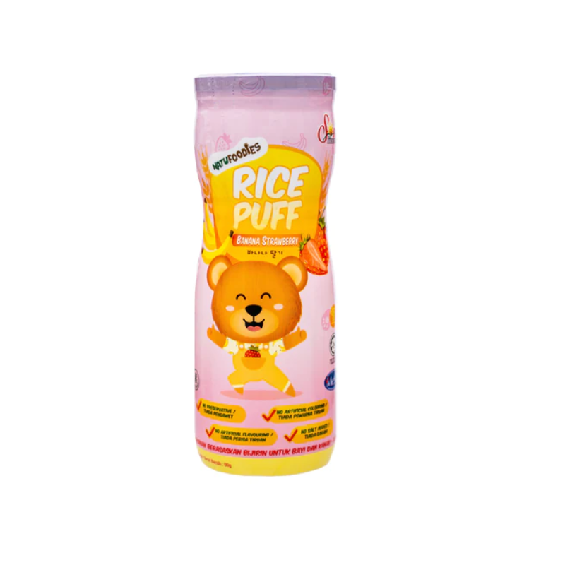 Natufoodies Rice Puffs - Banana Strawberry 8M+ (Expiry 03-12-2024)